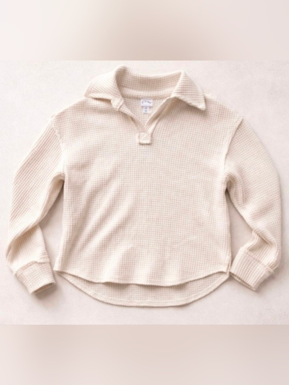 NWT Art Class Cream Waffle Knit Long-Sleeve Polo Top